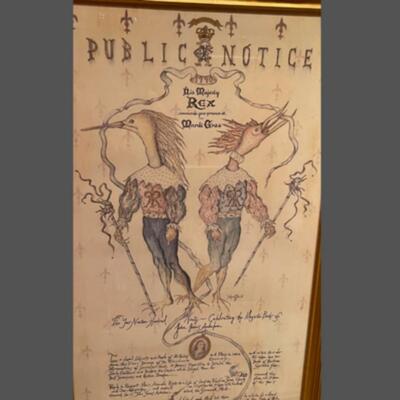 1990 Framed Copy of the Krewe of Rex Proclamation