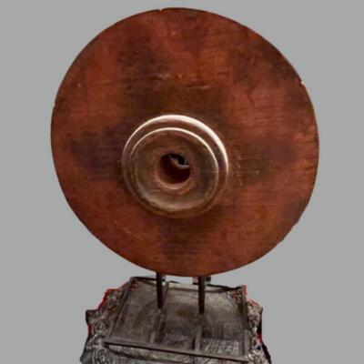 Mango Wood Medallion on Metal Stand - 17"