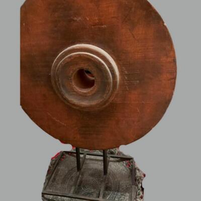 Mango Wood Medallion on Metal Stand - 17"