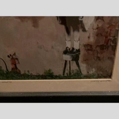 Signed and Framed Banksy Reproduction of "Rat Girl" - 12 x 22