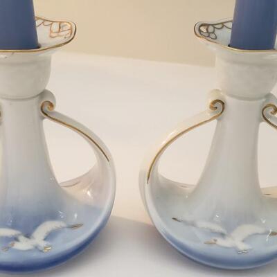 B&G Denmark candlestick holders & bird figurine