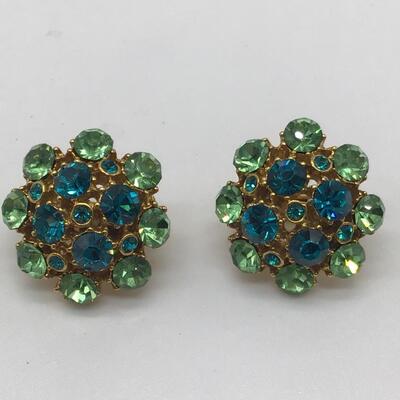 Gorgeous Vintage Green And Blue Crystal Earrings