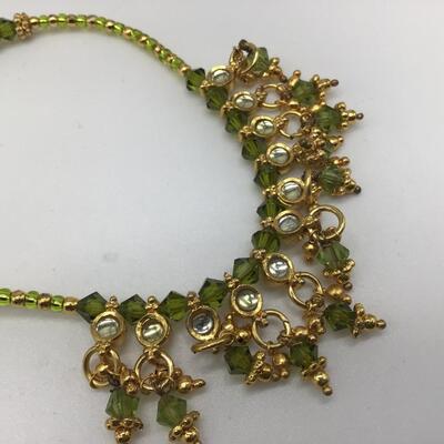 Vintage Green Beaded Glass Necklace