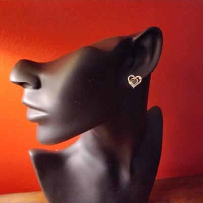 .22ct Fancy Black & H-SI Diamond 10K Yellow Gold 925 Heart Stud Earrings