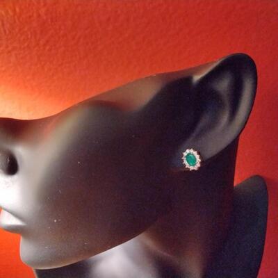 1.10ctw Emerald & White Sapphire 14K Yellow Gold 925 Silver Earrings
