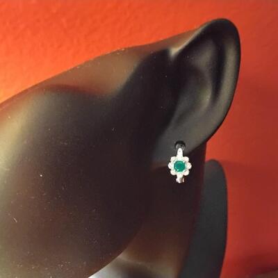 .30ctw Colombian Emerald Round Cut 925 Sterling Silver Earrings