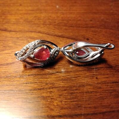 2.00ctw Mozambique Ruby & White Sapphire 925 Earrings