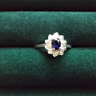 .45ctw Blue Sapphire & H-SI Diamond 925 Sterling Silver Ring Size 8