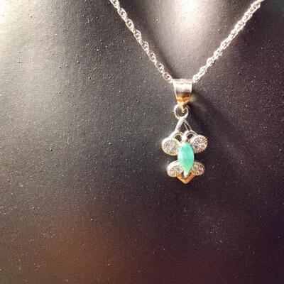 .30ctw Colombian Emerald & White Sapphire 925 Silver 16" Necklace
