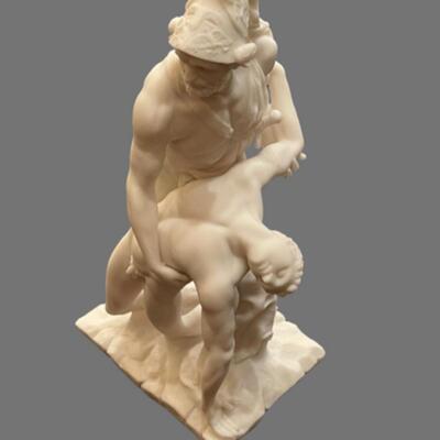 Menelaus Supporting the Body of Patroclus Alabaster Sculpture - 13"