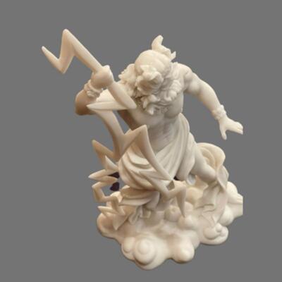 Greek God Zeus with His Lightning Bolt Alabaster Sculpture - 12"