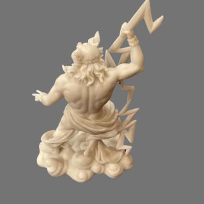 Greek God Zeus with His Lightning Bolt Alabaster Sculpture - 12"