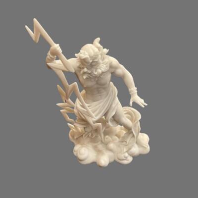 Greek God Zeus with His Lightning Bolt Alabaster Sculpture - 12"