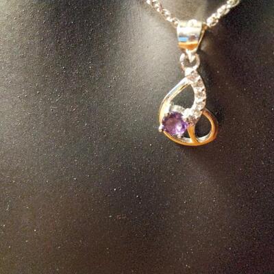 .30ctw Amethyst & White Sapphire 925 Sterling Silver 16" Necklace