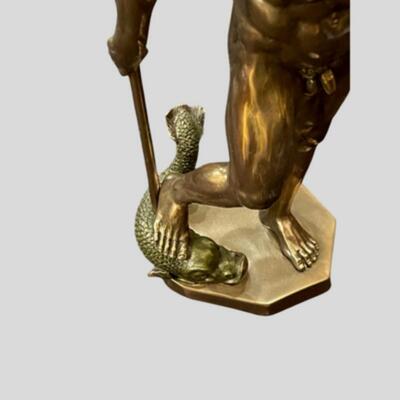 Greek God Poseidon Nude Bronze Patina Statue - 10