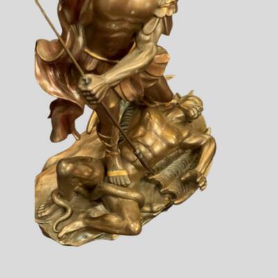 Saint Michael Victory over Lucifer Satan Devil Serpent Bronze Patina Statue - 11