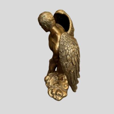 Nude Male Angel Bronze Patina Statue - 12"