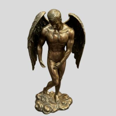 Nude Male Angel Bronze Patina Statue - 12