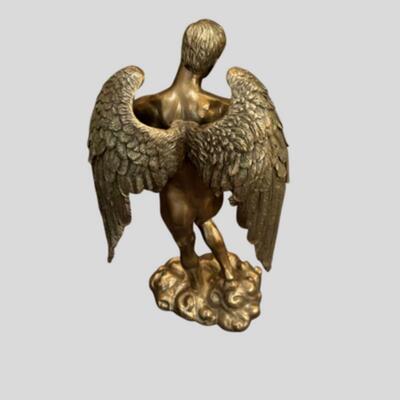 Nude Male Angel Bronze Patina Statue - 12