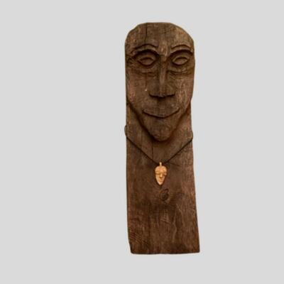 Black Oak Carved Wood Face - 17