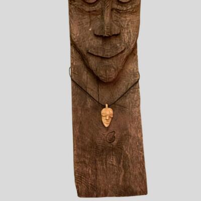 Black Oak Carved Wood Face - 17