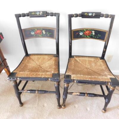 Vintage Pillow Back Painted Hitchcock Design Chairs with Rush Seats Choice B