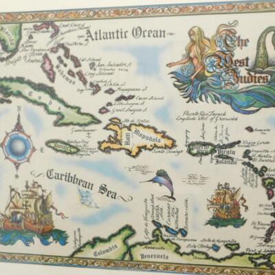 Colorful Framed Art Print of West Indies Map