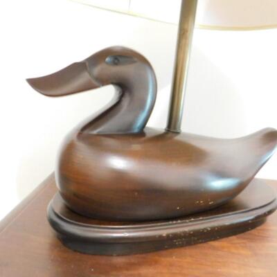 Large Wood Carved Duck Decoy Table Lamp with Shade