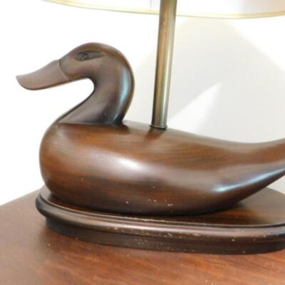 Large Wood Carved Duck Decoy Table Lamp with Shade