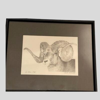 Four Framed Original Sketches - "Bighorn Collection" by Artist Charles Beckendorf