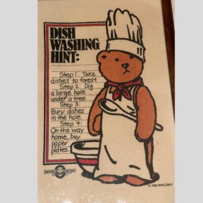 Biolasky and Friends Bear Framed Dishwashing Hint Picture Made on a Dish Towel