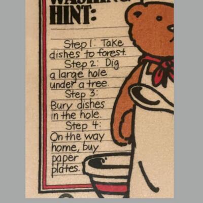 Biolasky and Friends Bear Framed Dishwashing Hint Picture Made on a Dish Towel