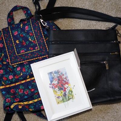 GIFTS FOR YOUR FRIENDS! THREE HANDBAGS OF QUALITY, LEATHER, VERA BRADLEY AND HAND QUILTED. & SWEET FLORAL WATERCOLOR