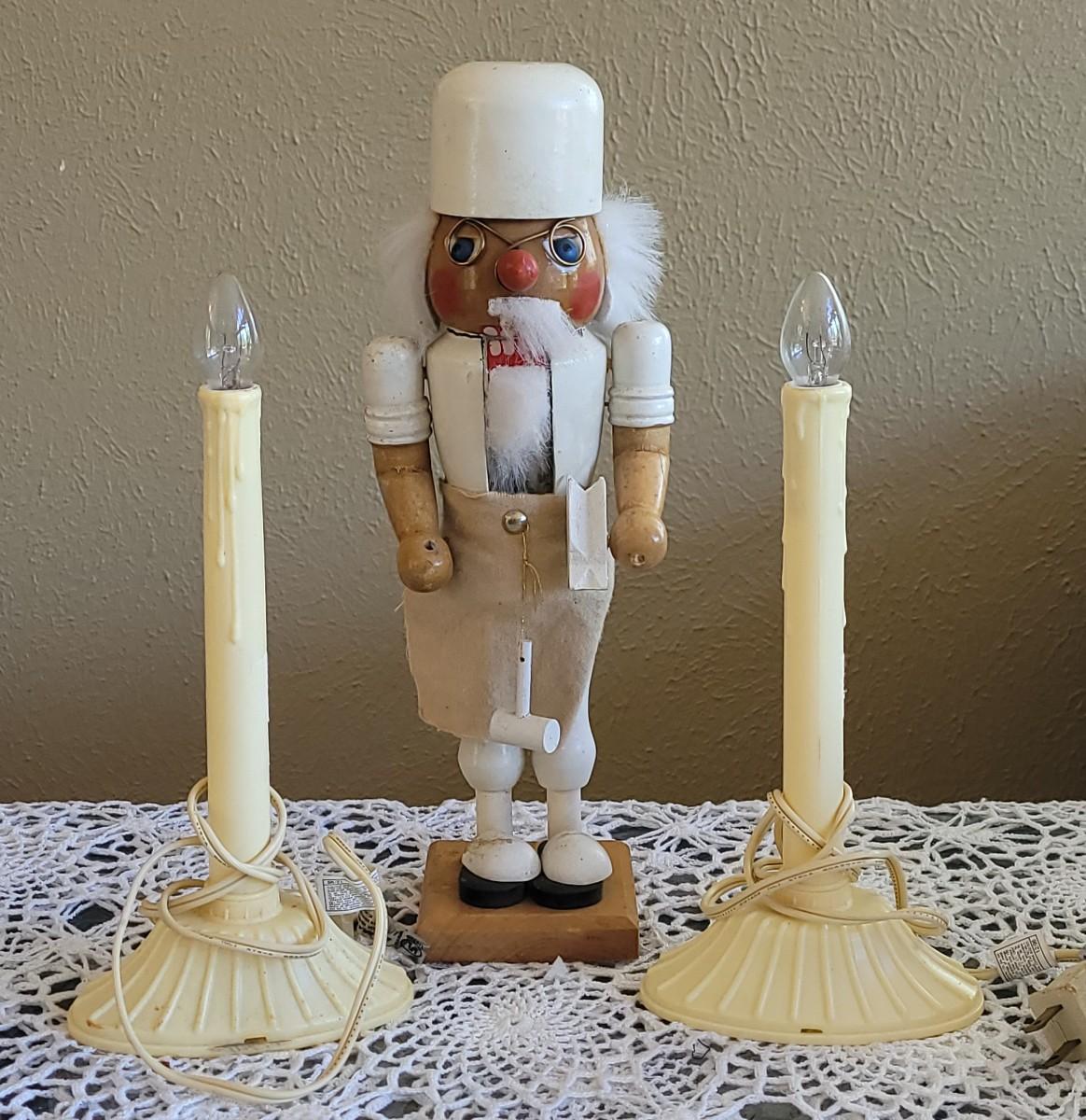 Lot 246 Vintage Wood Toy Maker Nutcracker and (2) Vintage Plastic