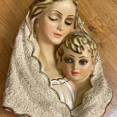 Chalk ware 1950â€™s Madonna and Child Plaque