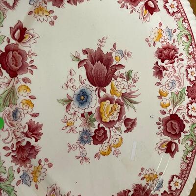 Vintage, Rare, Johnson Brothers China, Winchester 14" Oval Platter Roped Edge Floral, Pinks & Reds
