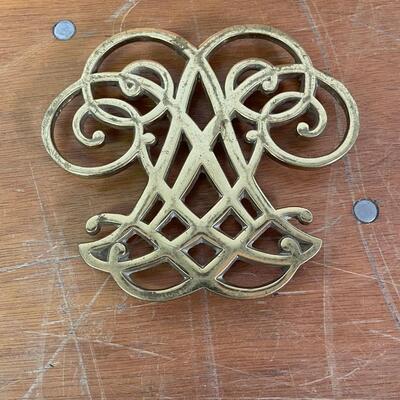 50's Virginia Metalcrafters Brass Trivet, 6" x 6", Thomas Jefferson Cipher, Monticello, Potholder,