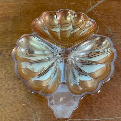 Amber Carnival Glass Clover Dish