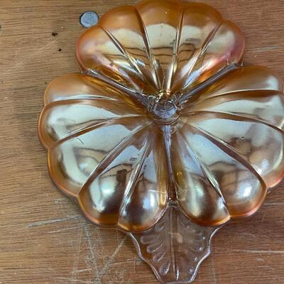Amber Carnival Glass Clover Dish