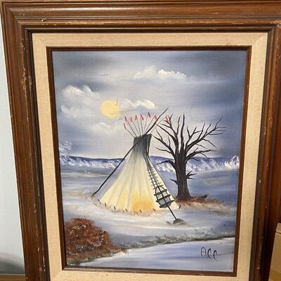 Signed Original Acrylic Indian Teepee