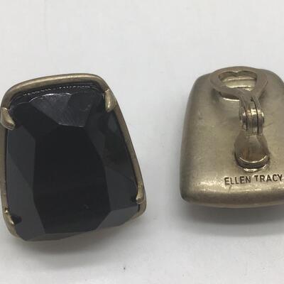 Vintage Ellen Tracy Black Glass   Chunky Earrings