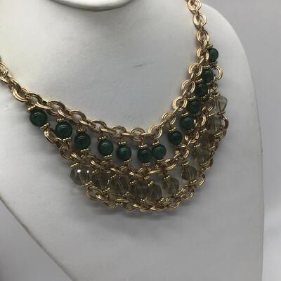 Glass And Green Beaded Fashion Necklace