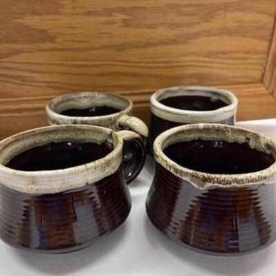 Four Stoneware Mugs or Soup Bowls