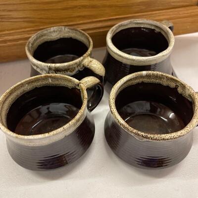 Four Stoneware Mugs or Soup Bowls