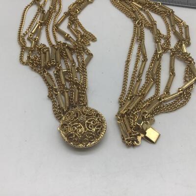 Beautiful Gold Tone. Multi Layered Necklace with Beautiful Clasp