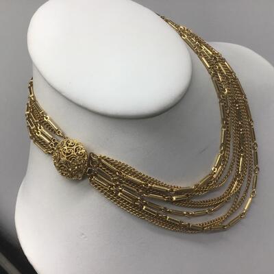 Beautiful Gold Tone. Multi Layered Necklace with Beautiful Clasp