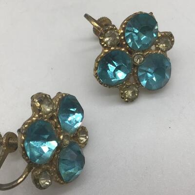 Vintage Japan Blue Glass Style Spin on Earrings