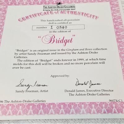Lot #167  Never removed from box - Ashton Drake Porcelain Doll "Bridget"