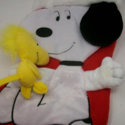 NOS SNOOPY Hugging Woodstock Christmas Stocking w/ Santa Hat