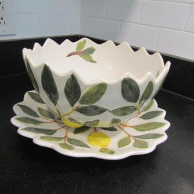 Hand Painted Italian Bowl with Under Plate- Lemon Themed